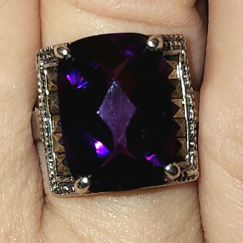 Amethyst Square Cut Ring With Silver Accents - image 4
